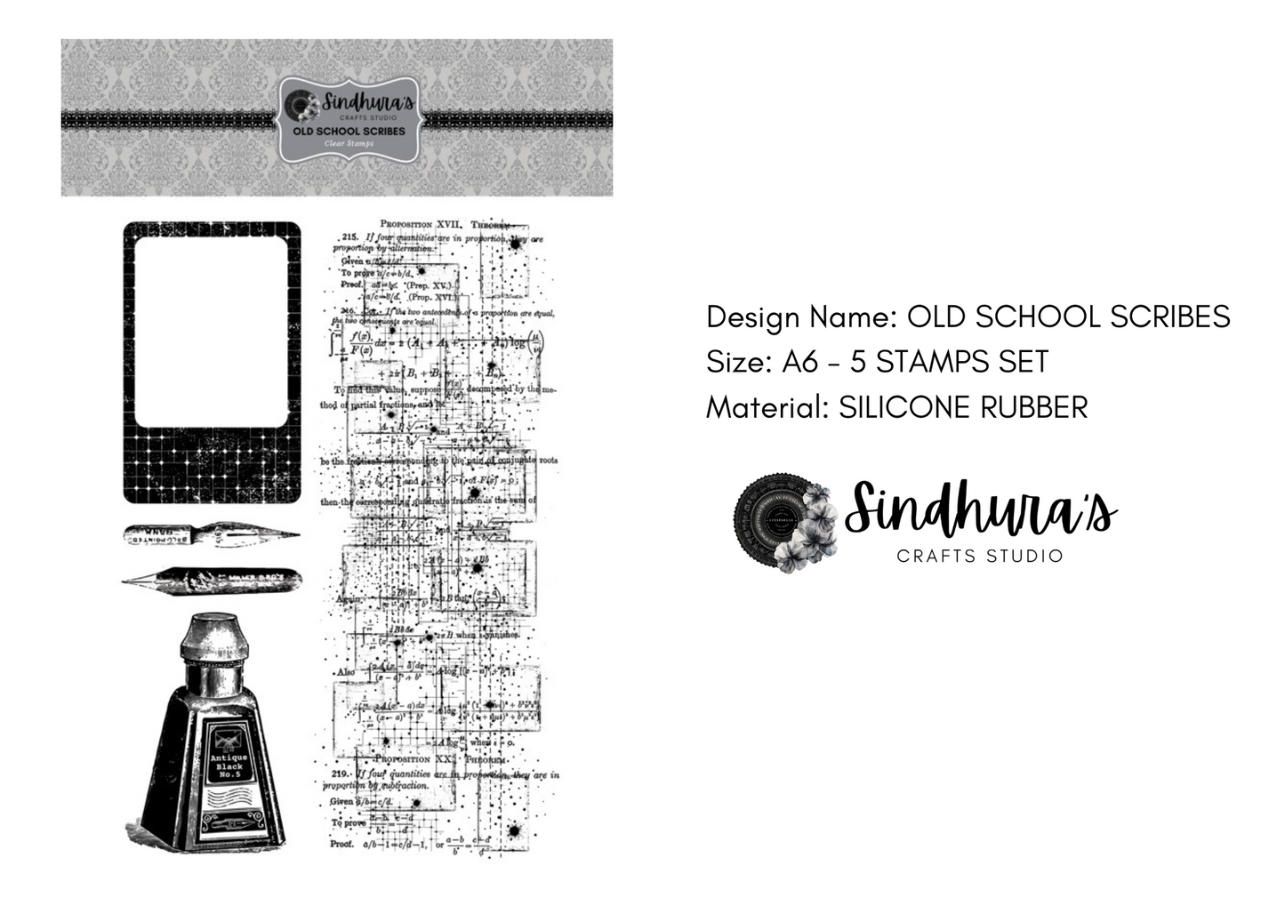 Old School Scribes – A6 Silicone Stamp Set (5 pcs)