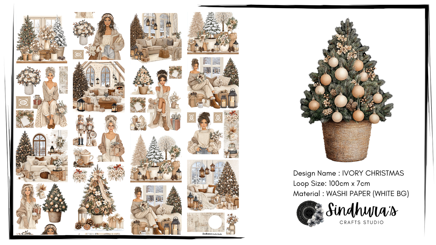 Ivory Christmas | Washi Paper | White Background Tape