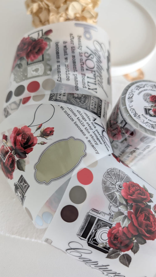 Rose Archive Matte PET Tape | Red Rose Vintage Camera Journaling Tape
