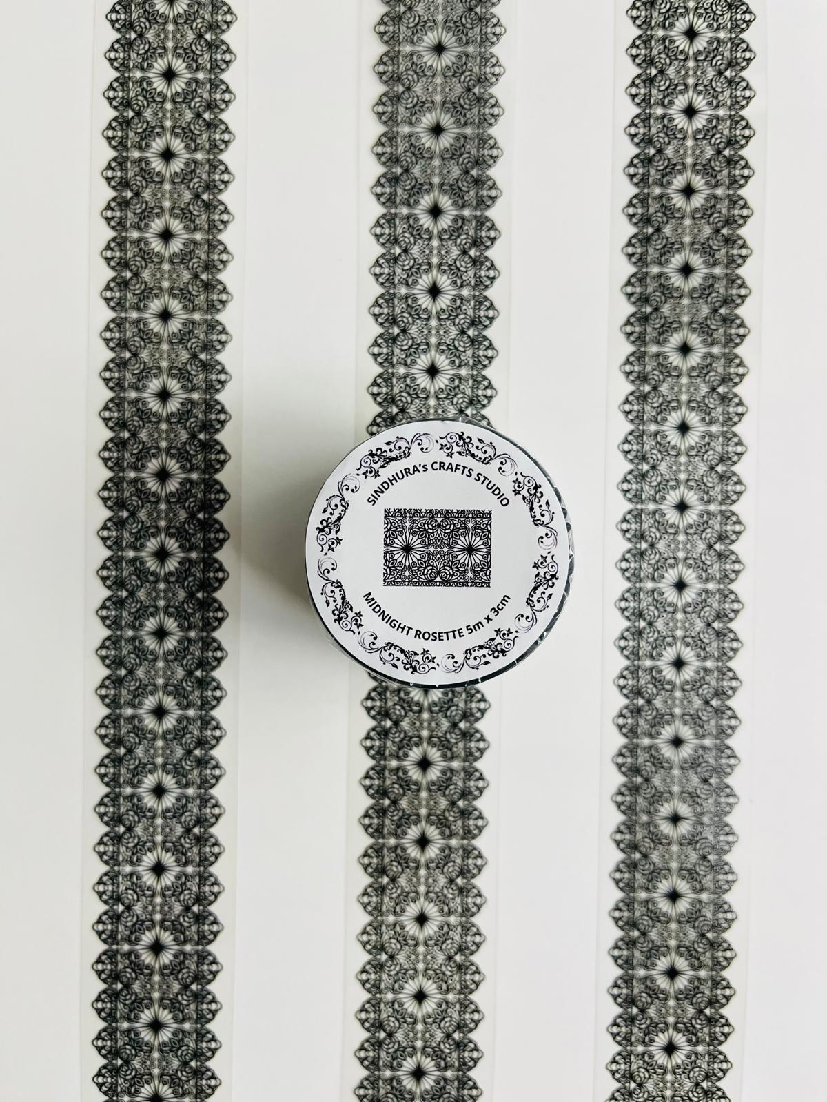 Midnight Rosette – Dark Floral PET Tape (3cm x 5m)