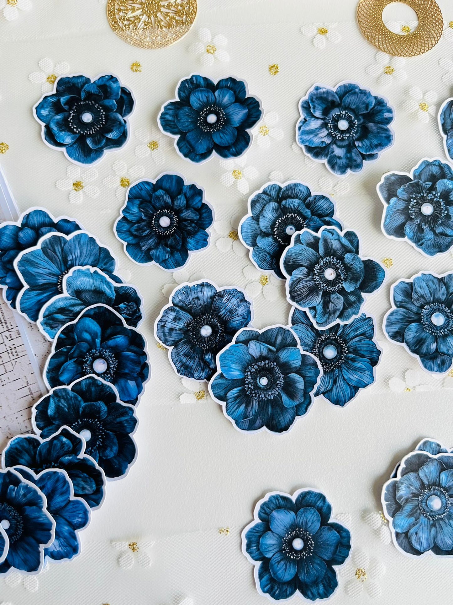 Blue Floral Die Cut Set – 34 Pieces | 160gsm Paper