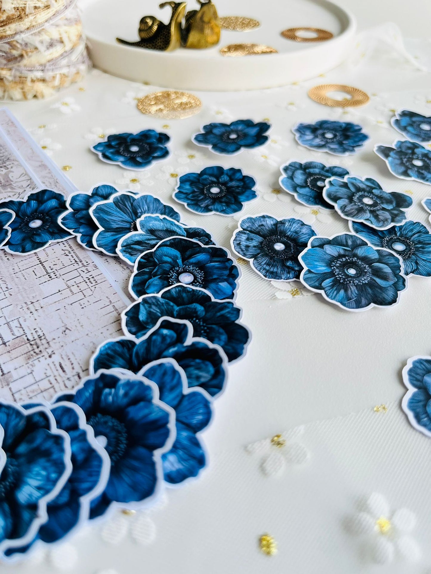 Blue Floral Die Cut Set – 34 Pieces | 160gsm Paper