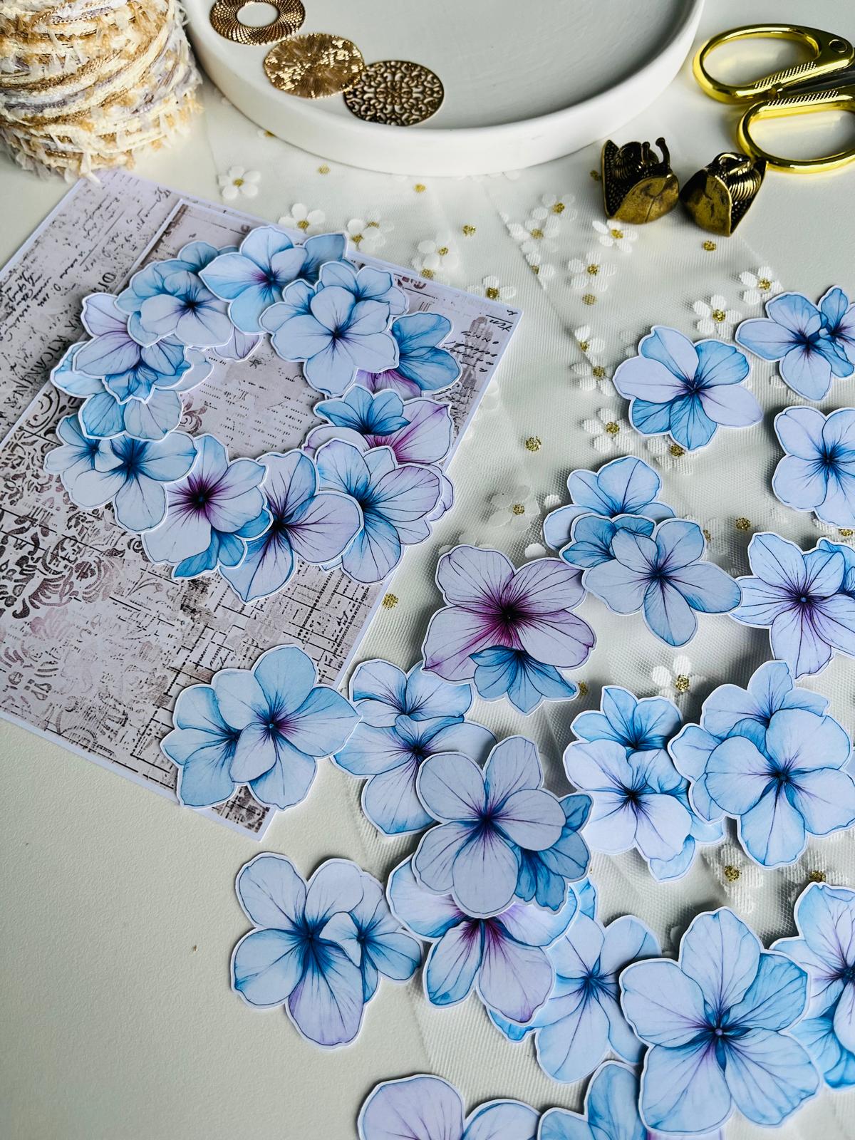 Blue & Purple Gradient Flower Ephemera - 25Pieces | 160gsm Paper