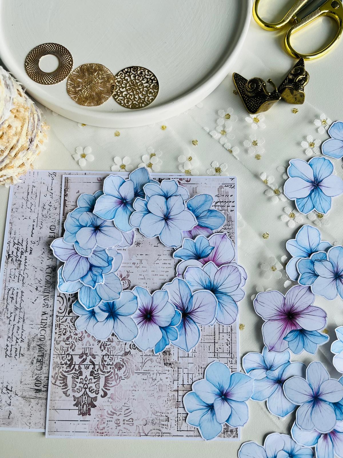 Blue & Purple Gradient Flower Ephemera - 25Pieces | 160gsm Paper