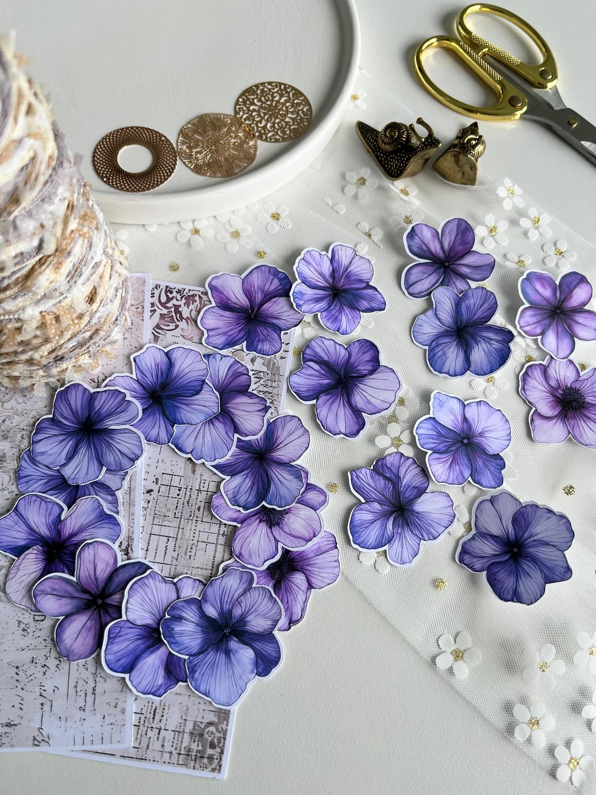 Purple Floral Die Cut Set – 20 Pieces | 160gsm Paper