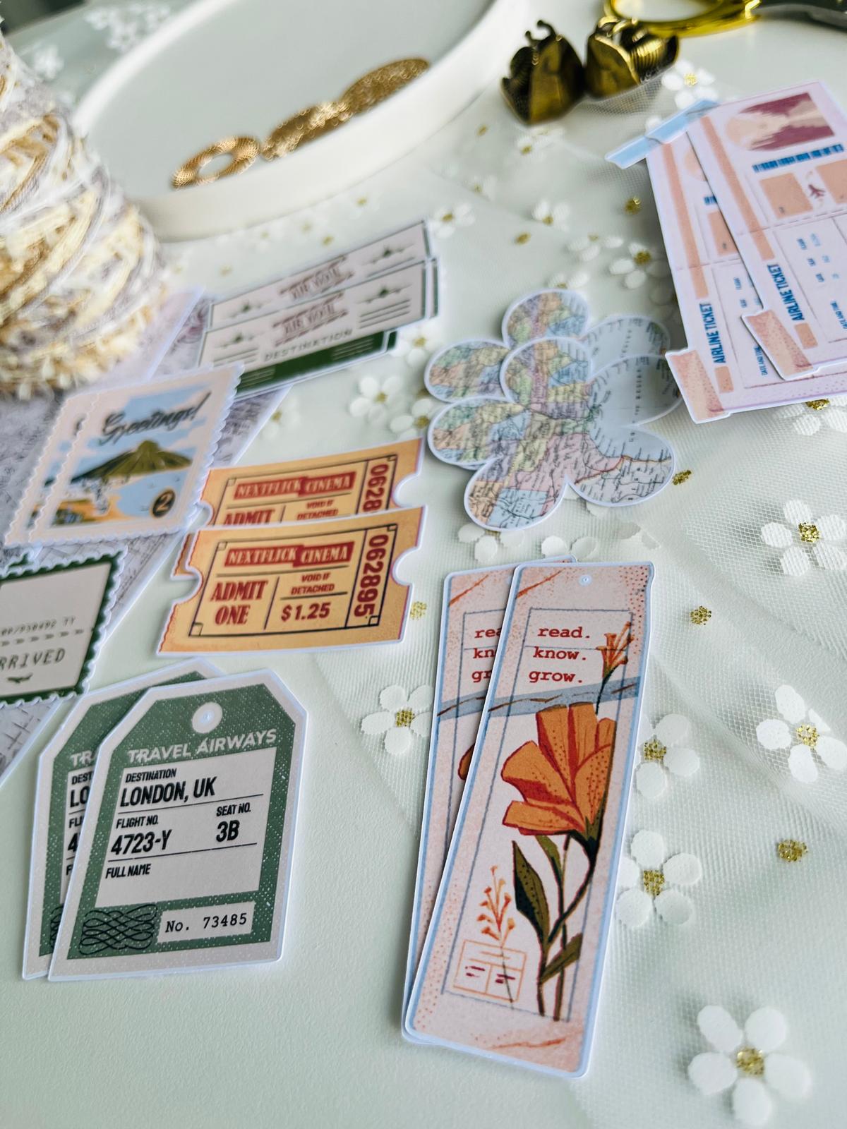 Vintage Travel & Cinema Ephemera Paper Set – 16 Pieces | 160gsm Paper