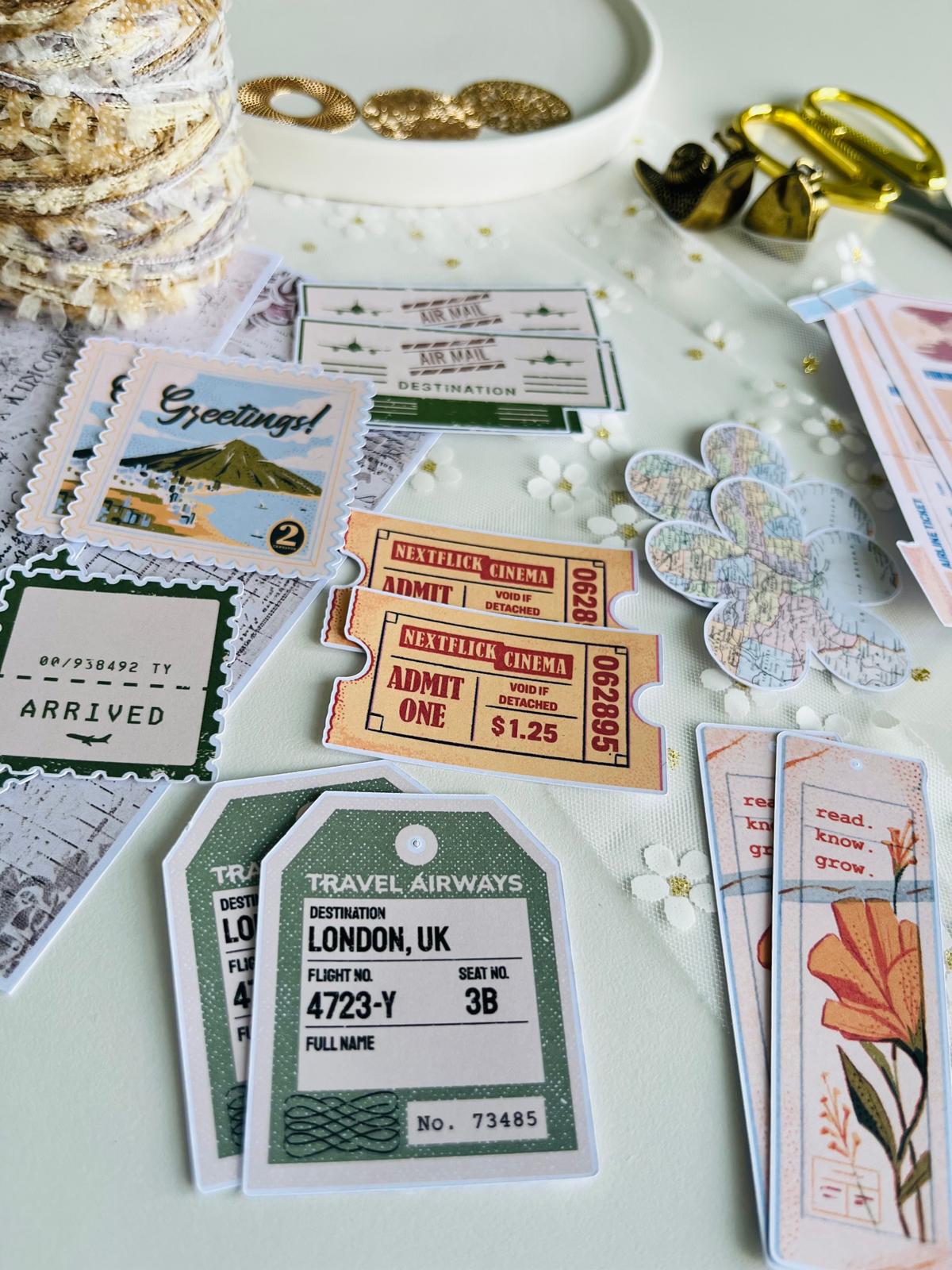 Vintage Travel & Cinema Ephemera Paper Set – 16 Pieces | 160gsm Paper