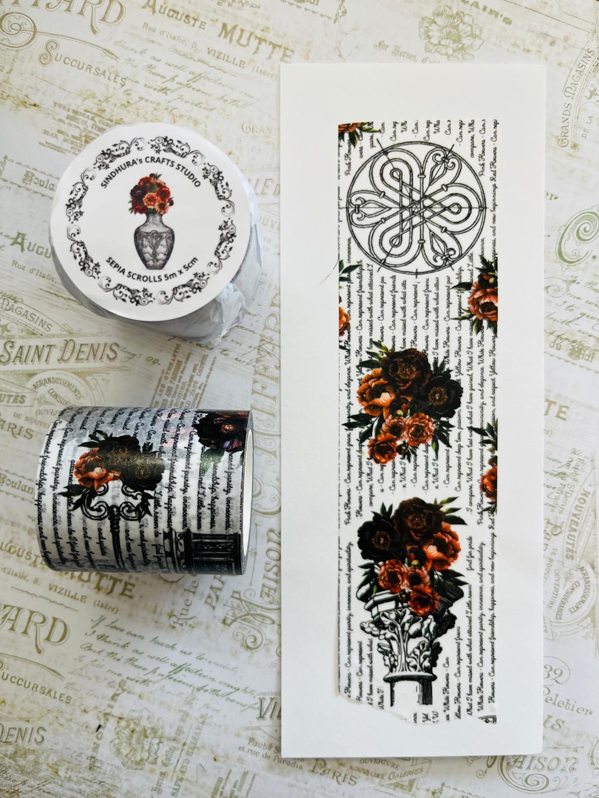 Sepia Scrolls | Washi Tape | 100cm x 5cm