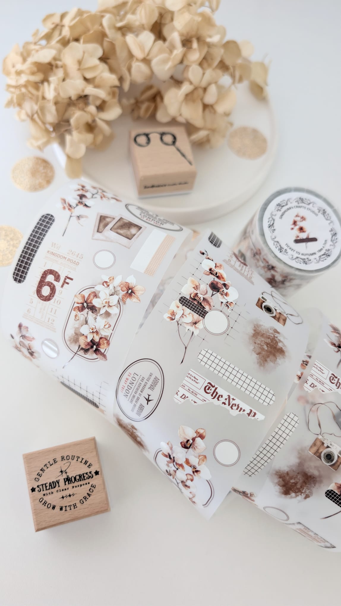 Ticket to Autumn Matte PET Tape – Autumn Orchid, Travel Ticket & Vintage Floral Tape