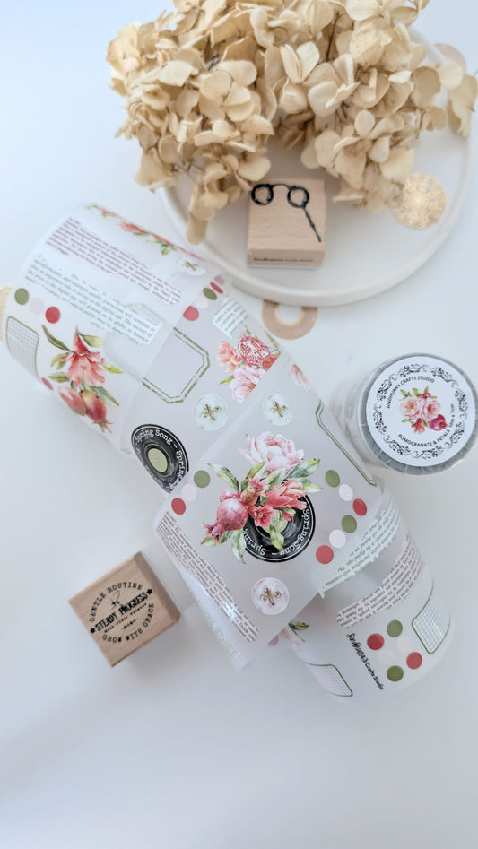 Pomegranate & Petals Matte PET Tape – Floral Fruit Journaling & Scrapbook Tape