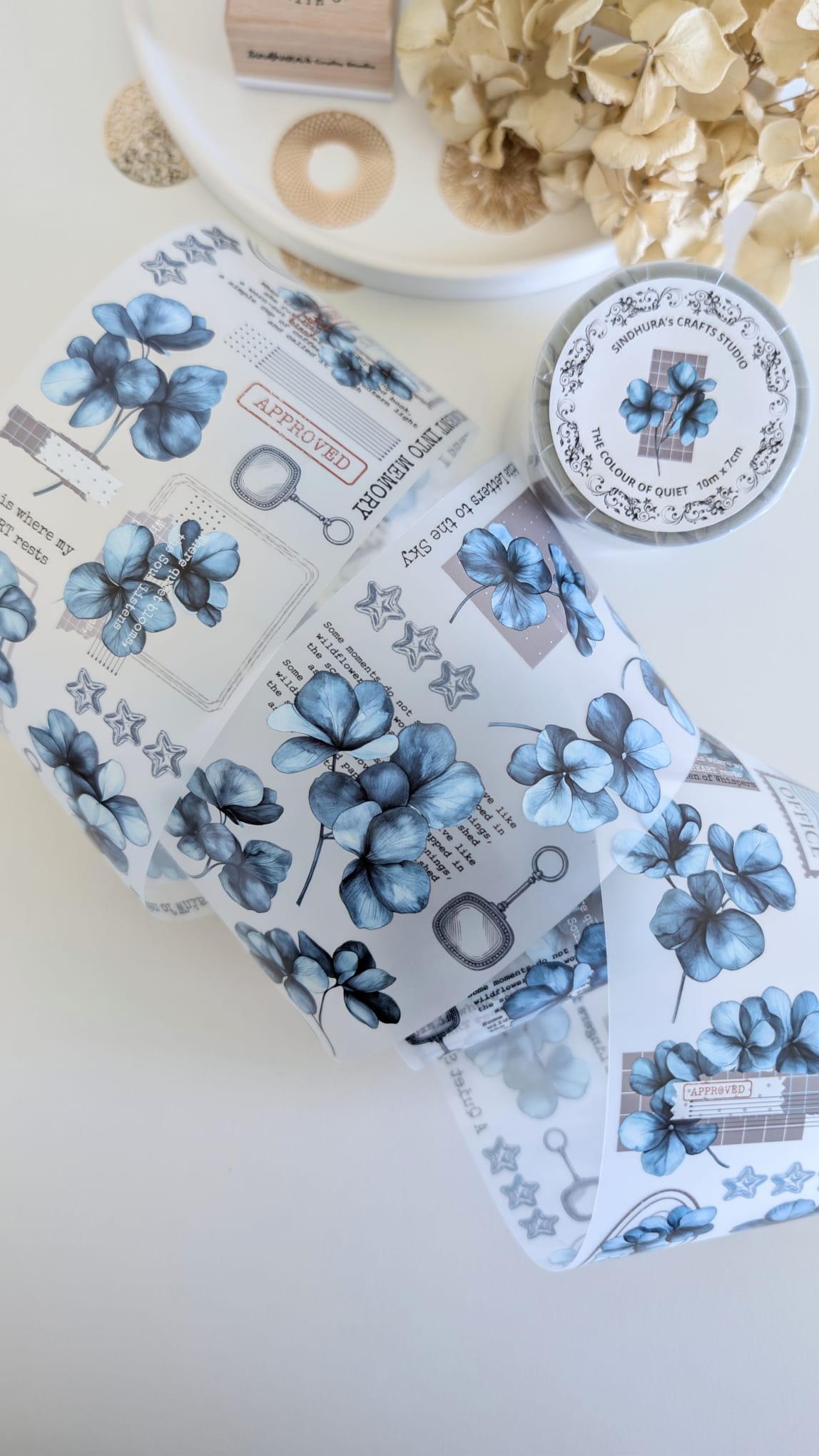 The Colour of Quiet PET Tape | Blue Floral Ephemera | Matte PET | 100cm Loop