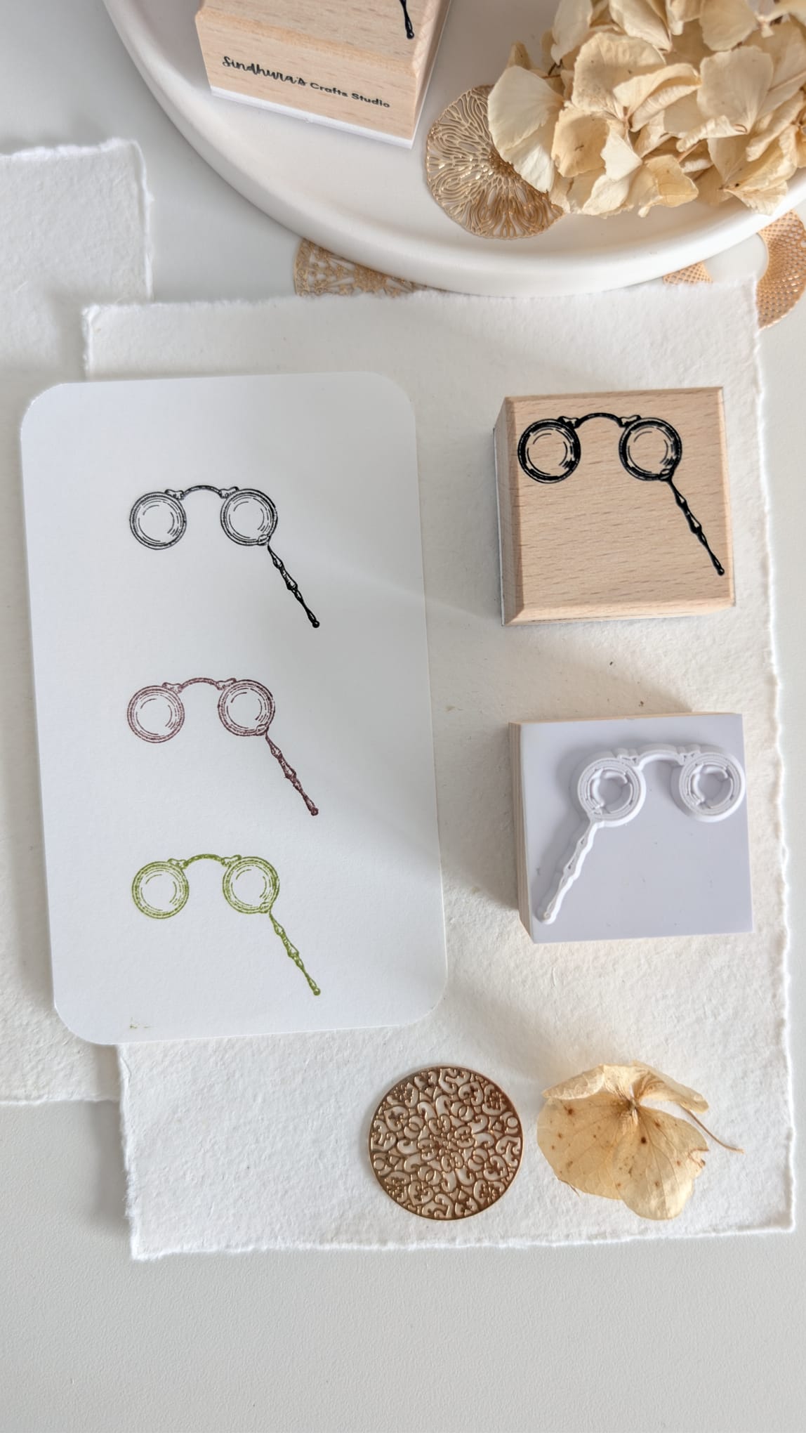 Seen In Time Beechwood Rubber Stamp | Vintage Spectacles Stamp