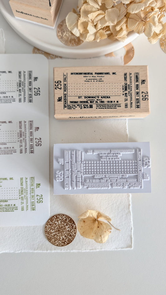 Vintage Ticket Beechwood Rubber Stamp | Retro Event Ticket Stamp