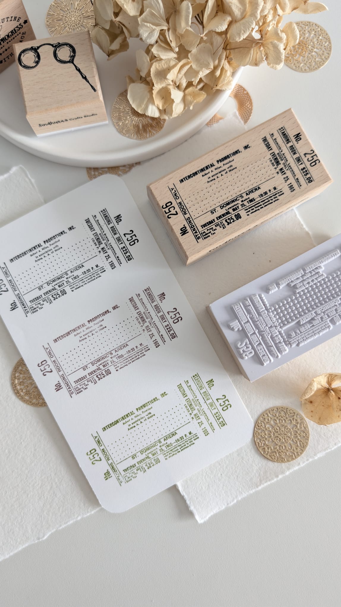 Vintage Ticket Beechwood Rubber Stamp | Retro Event Ticket Stamp