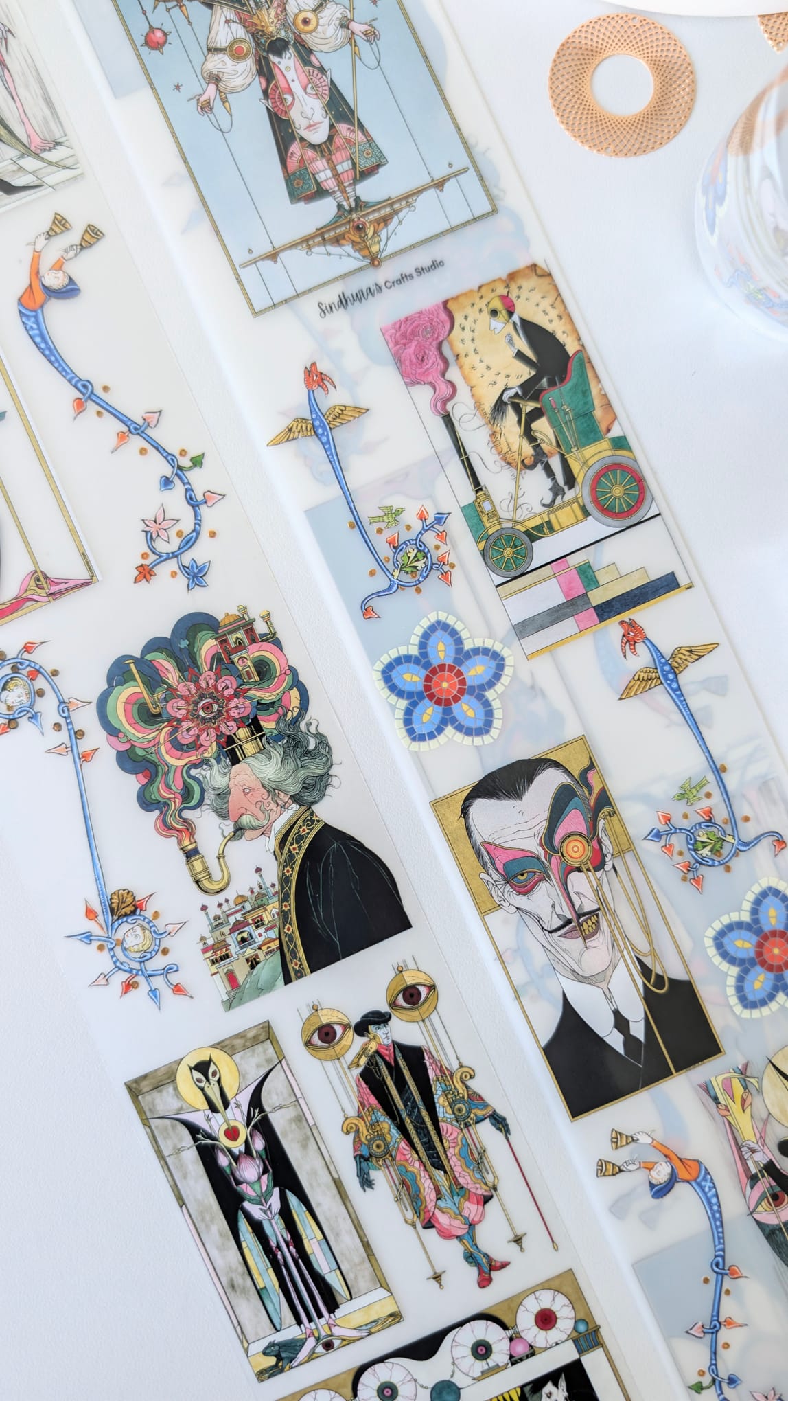 Obscura Oddities | Surreal Illustrated Figures PET Tape | Ornate Vintage Curiosities Sticker Roll for Art Journaling – 100cm x 7cm