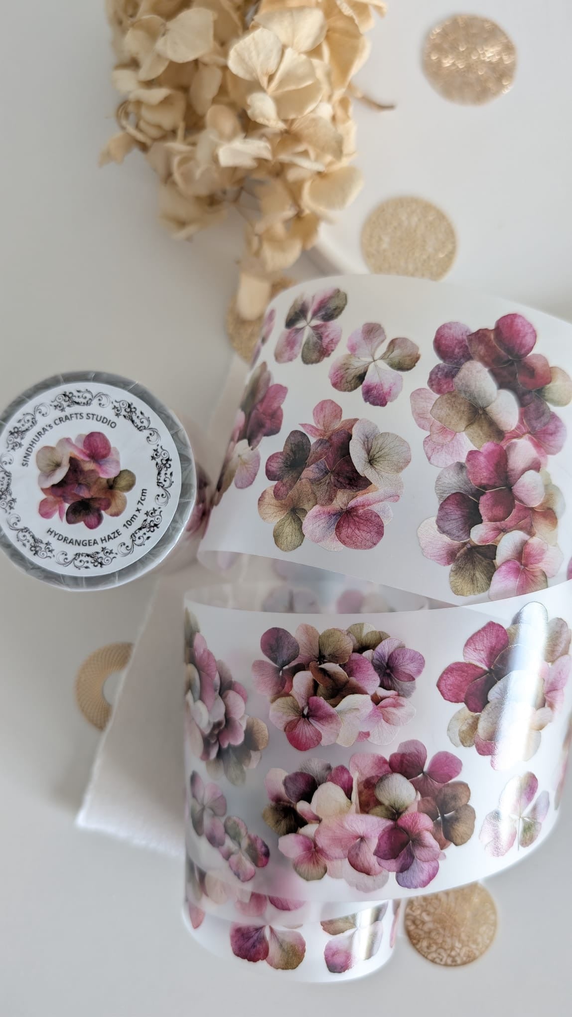 Hydrangea Haze Matte PET Tape | Soft Hydrangea Floral Journaling Tape
