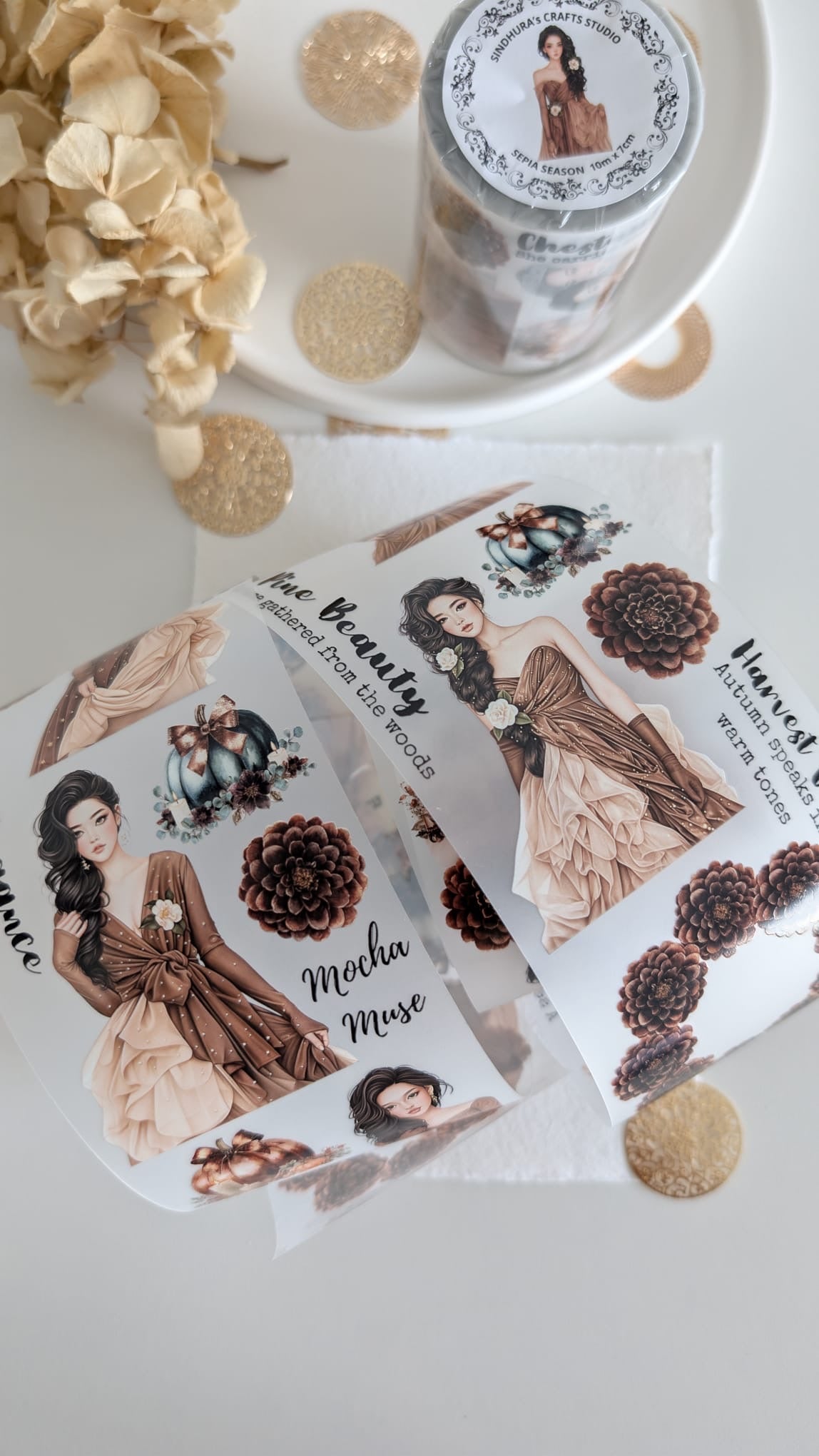 Sepia Season Matte PET Tape | Autumn Girl Journaling Tape