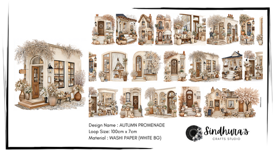 Autumn Promenade | Washi Paper | White Background Tape