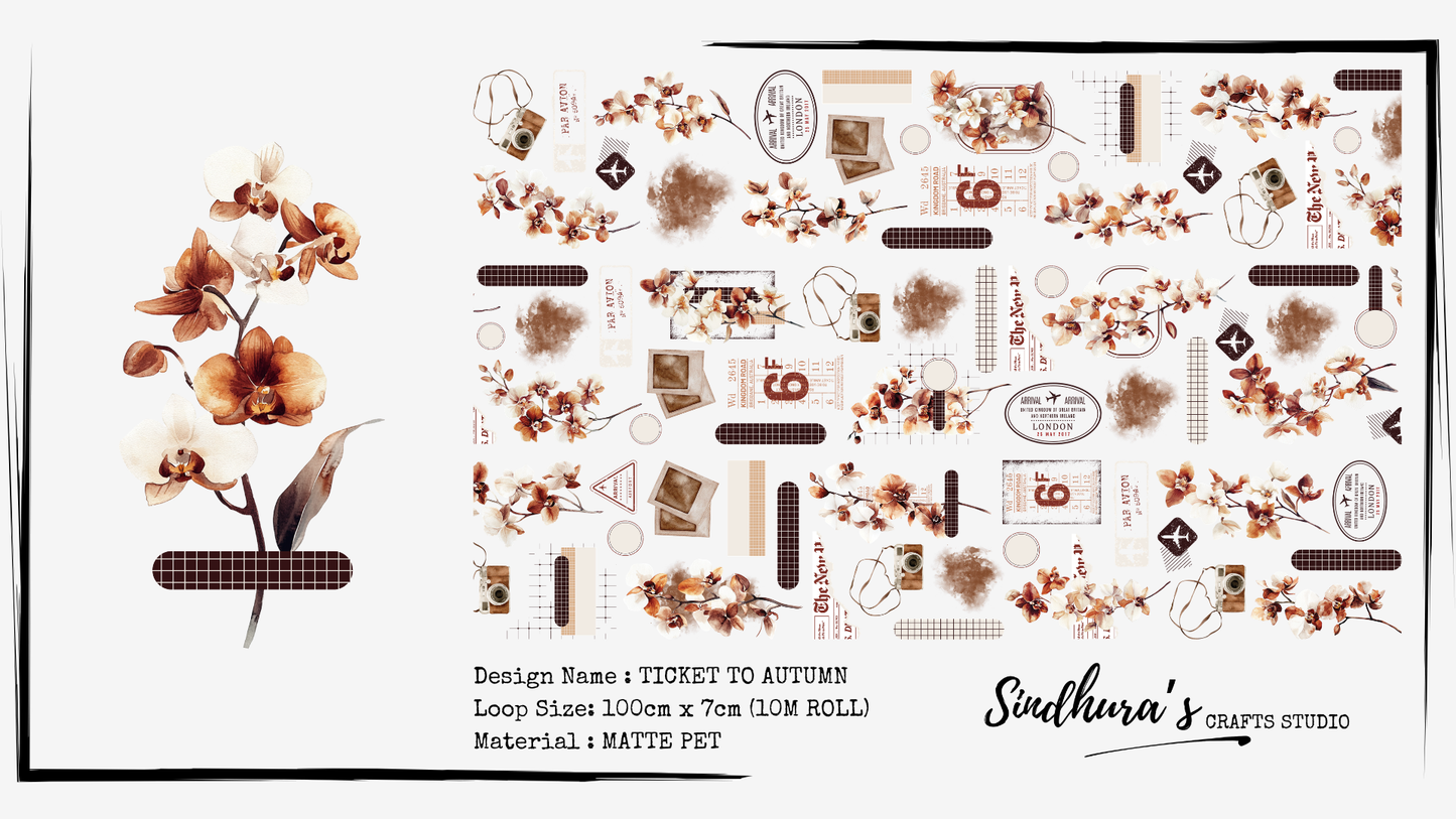Ticket to Autumn Matte PET Tape – Autumn Orchid, Travel Ticket & Vintage Floral Tape