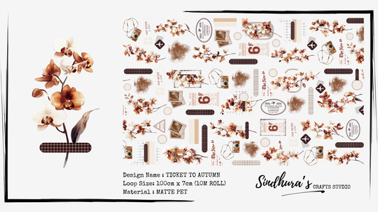 Ticket to Autumn Matte PET Tape – Autumn Orchid, Travel Ticket & Vintage Floral Tape