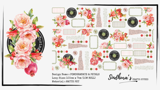 Pomegranate & Petals Matte PET Tape – Floral Fruit Journaling & Scrapbook Tape