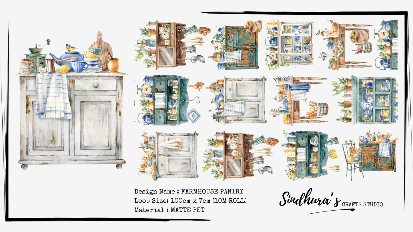 Farmhouse Pantry Matte PET Tape – Watercolour Country Kitchen Decorative Tape
