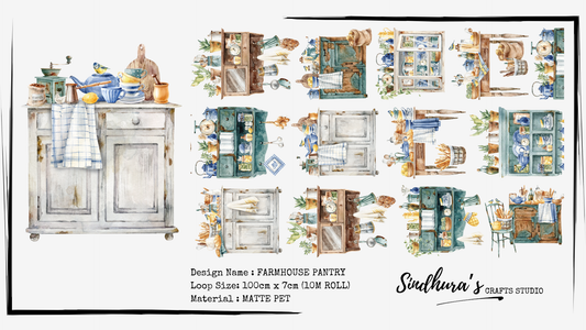 Farmhouse Pantry Matte PET Tape – Watercolour Country Kitchen Decorative Tape
