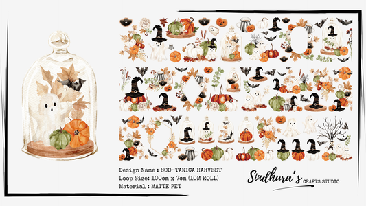 Boo-Tanica Harvest Matte PET Tape – Cute Halloween Ghost & Pumpkin Journaling Tape