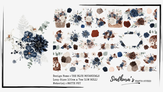The Blue Botanicals Matte PET Tape – Navy Floral Botanical Journaling Tape