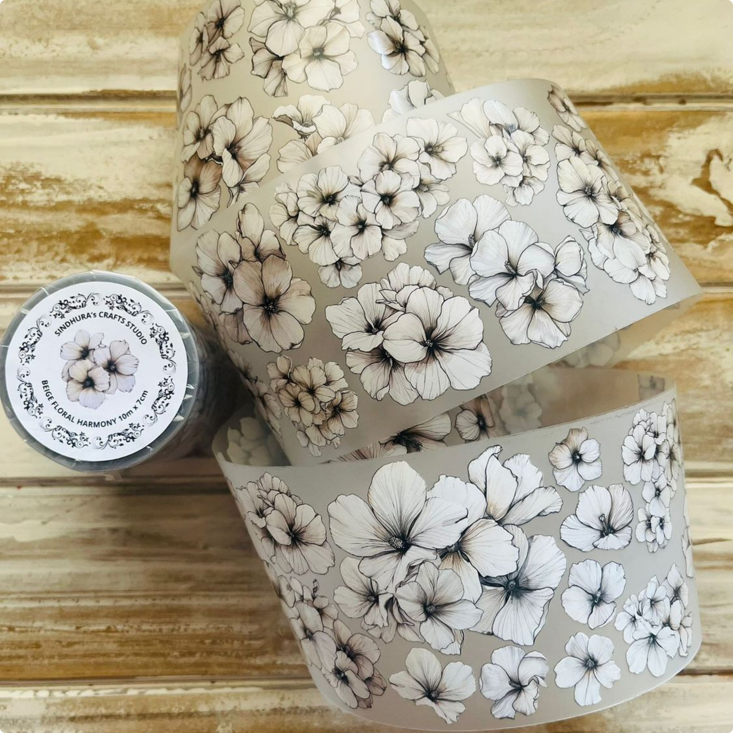 Beige Floral Harmony | Matte PET Tape