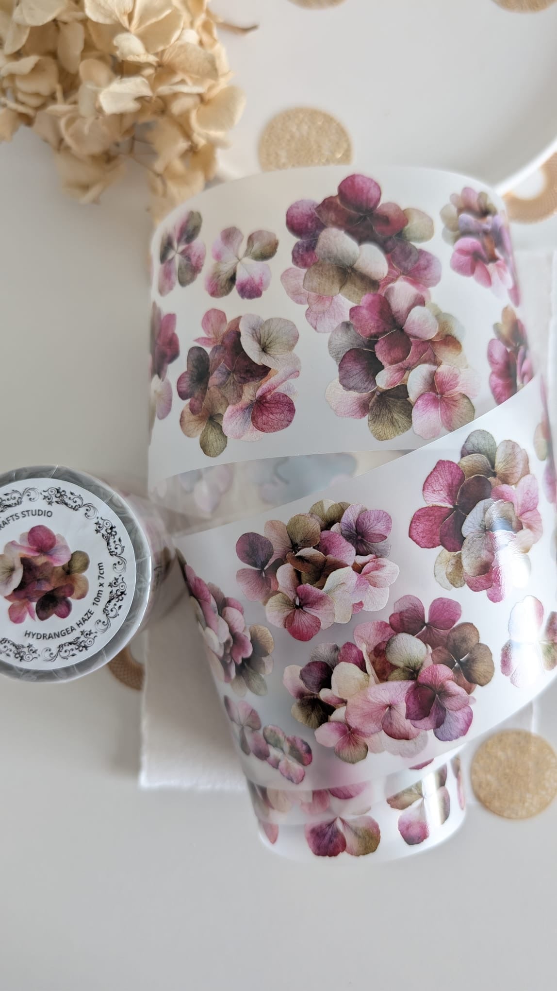 Hydrangea Haze Matte PET Tape | Soft Hydrangea Floral Journaling Tape
