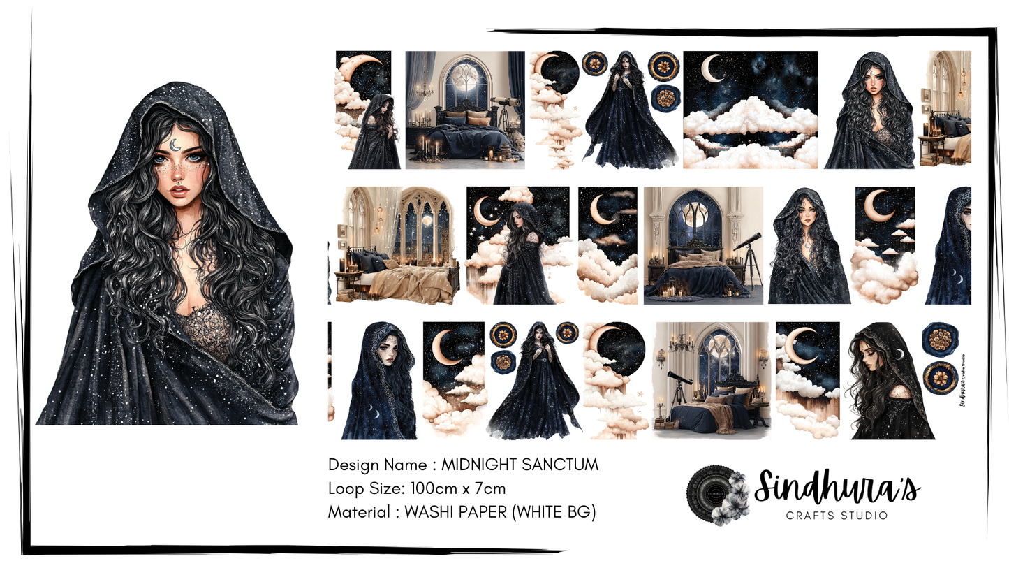 Midnight Sanctum | Washi Paper | White Background Tape