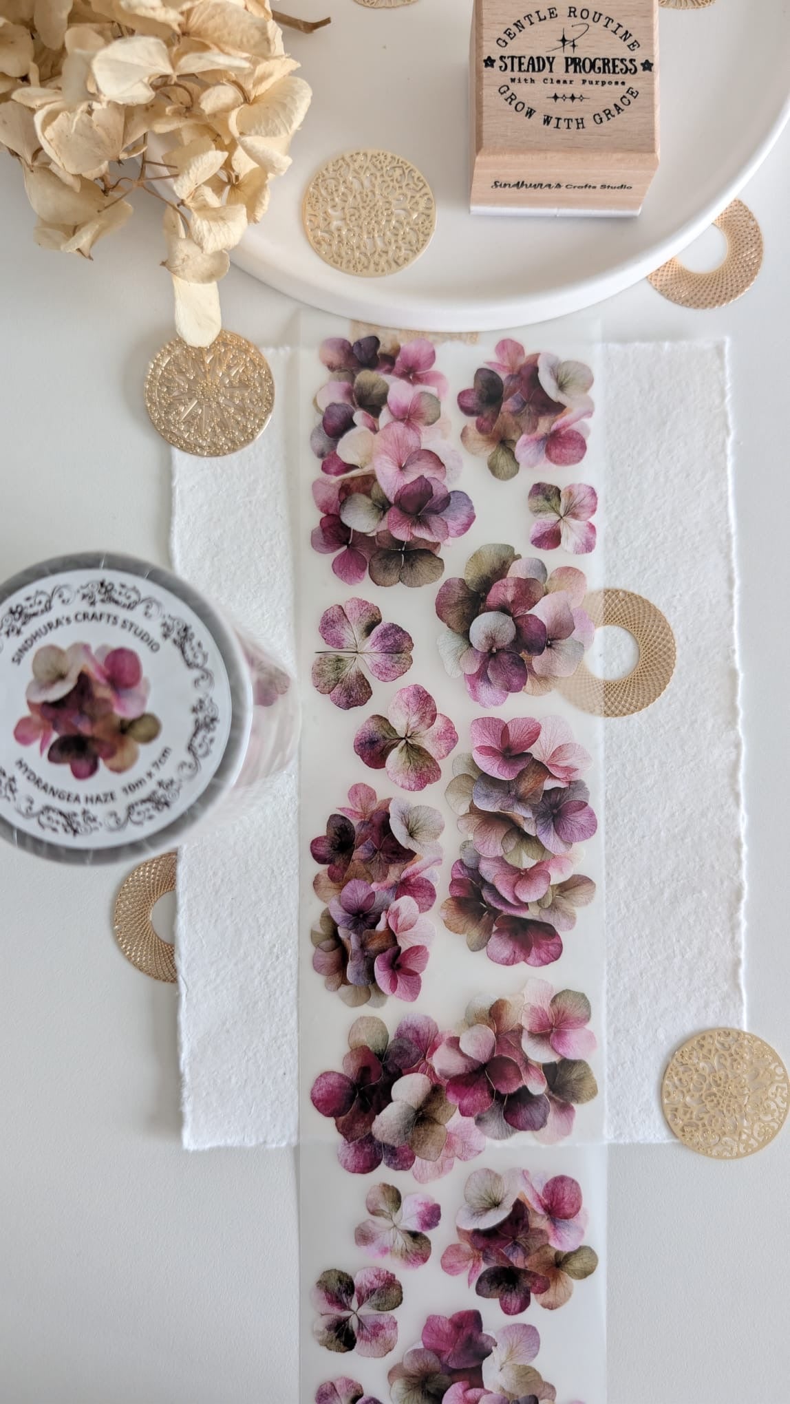 Hydrangea Haze Matte PET Tape | Soft Hydrangea Floral Journaling Tape