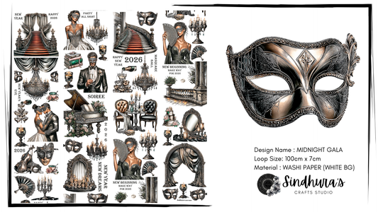Midnight Gala | Washi Paper | White Background Tape