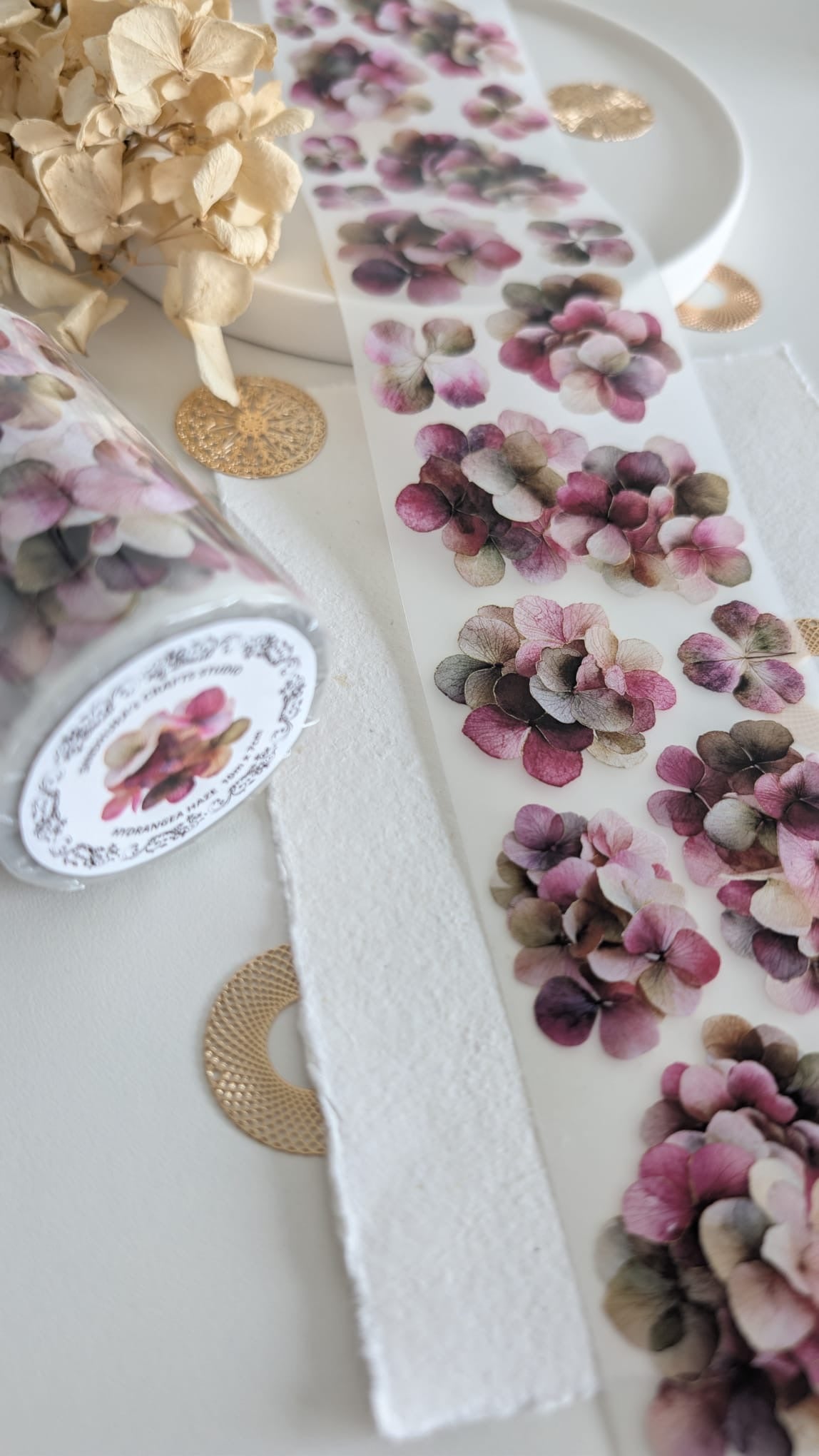 Hydrangea Haze Matte PET Tape | Soft Hydrangea Floral Journaling Tape