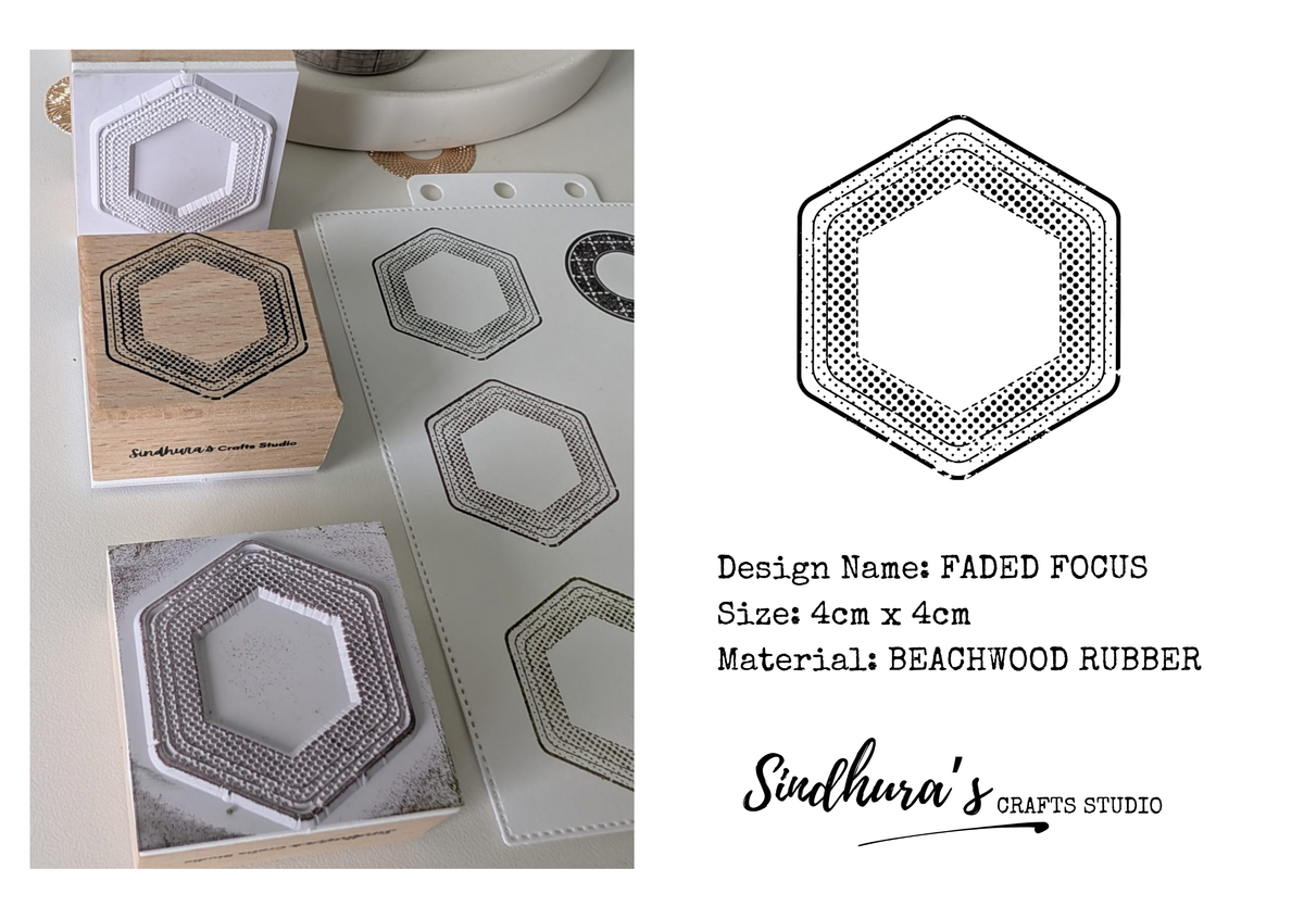 Faded Focus | Vintage Hexagonal Frame Rubber Stamp | Geometric Dotted Border Wooden Stamp for Art Journaling & Scrapbooking – 4cm