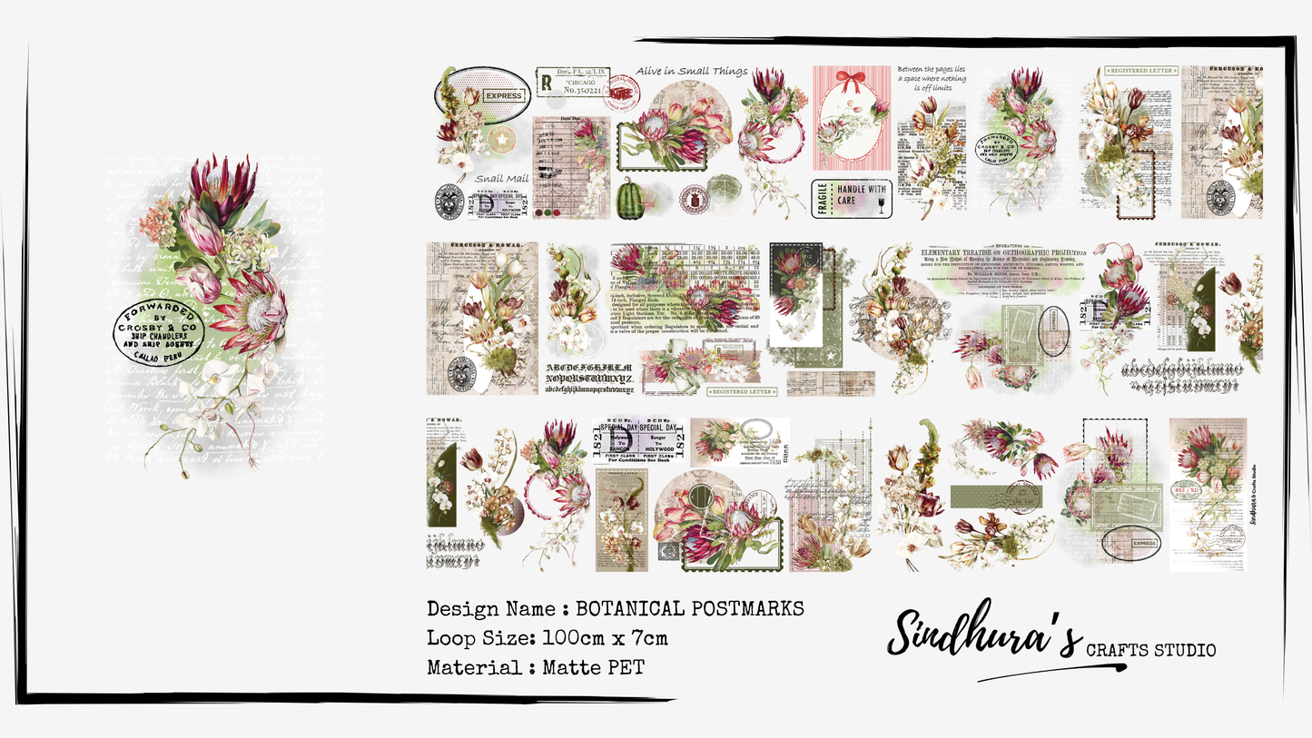 Botanical Postmarks | Matt PET Tape for Scrapbook & Journaling