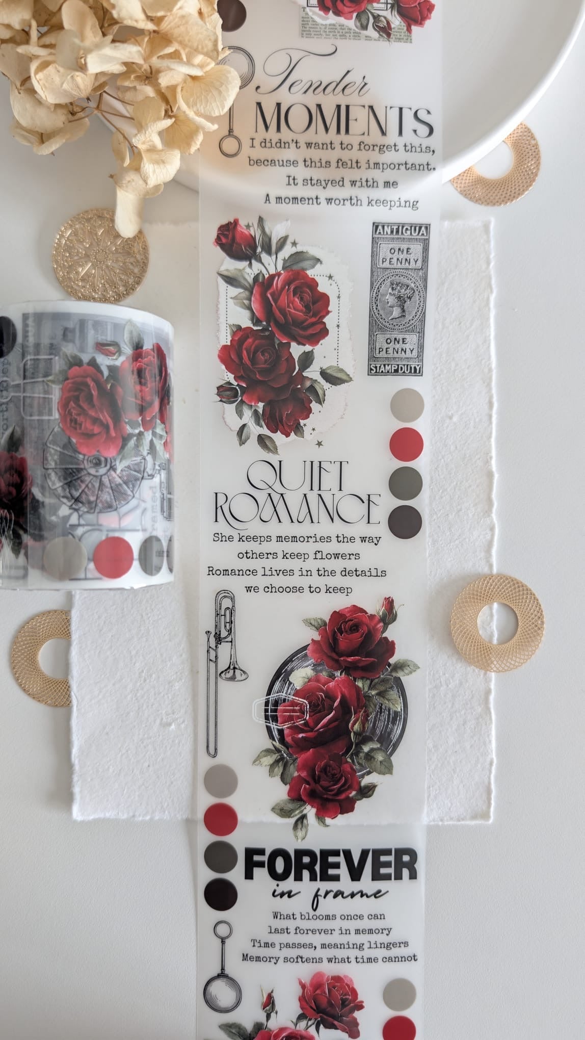 Rose Archive Matte PET Tape | Red Rose Vintage Camera Journaling Tape