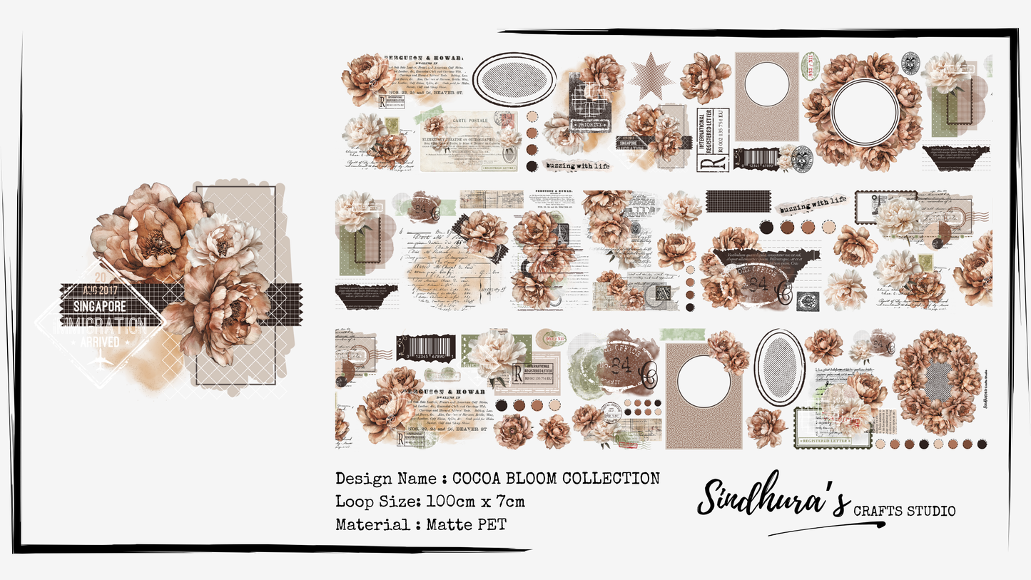 Cocoa Bloom Collection | Matt PET Tape for Scrapbook & Journaling