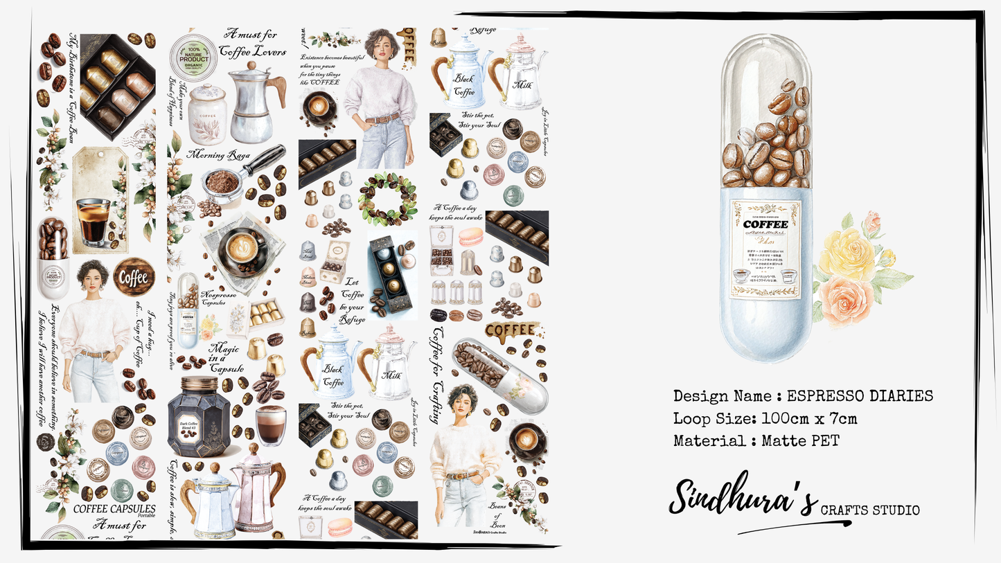 Espresso Diaries | Coffee-Inspired PET Tape for Scrapbook & Journaling