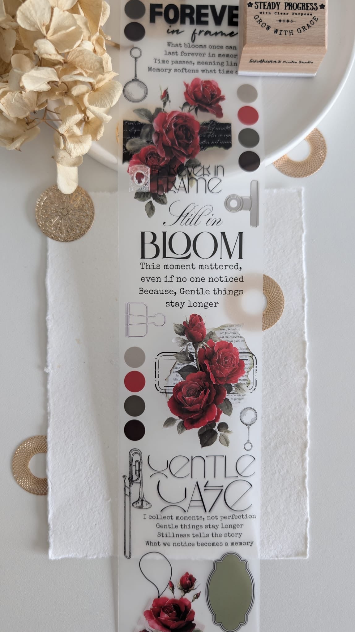 Rose Archive Matte PET Tape | Red Rose Vintage Camera Journaling Tape