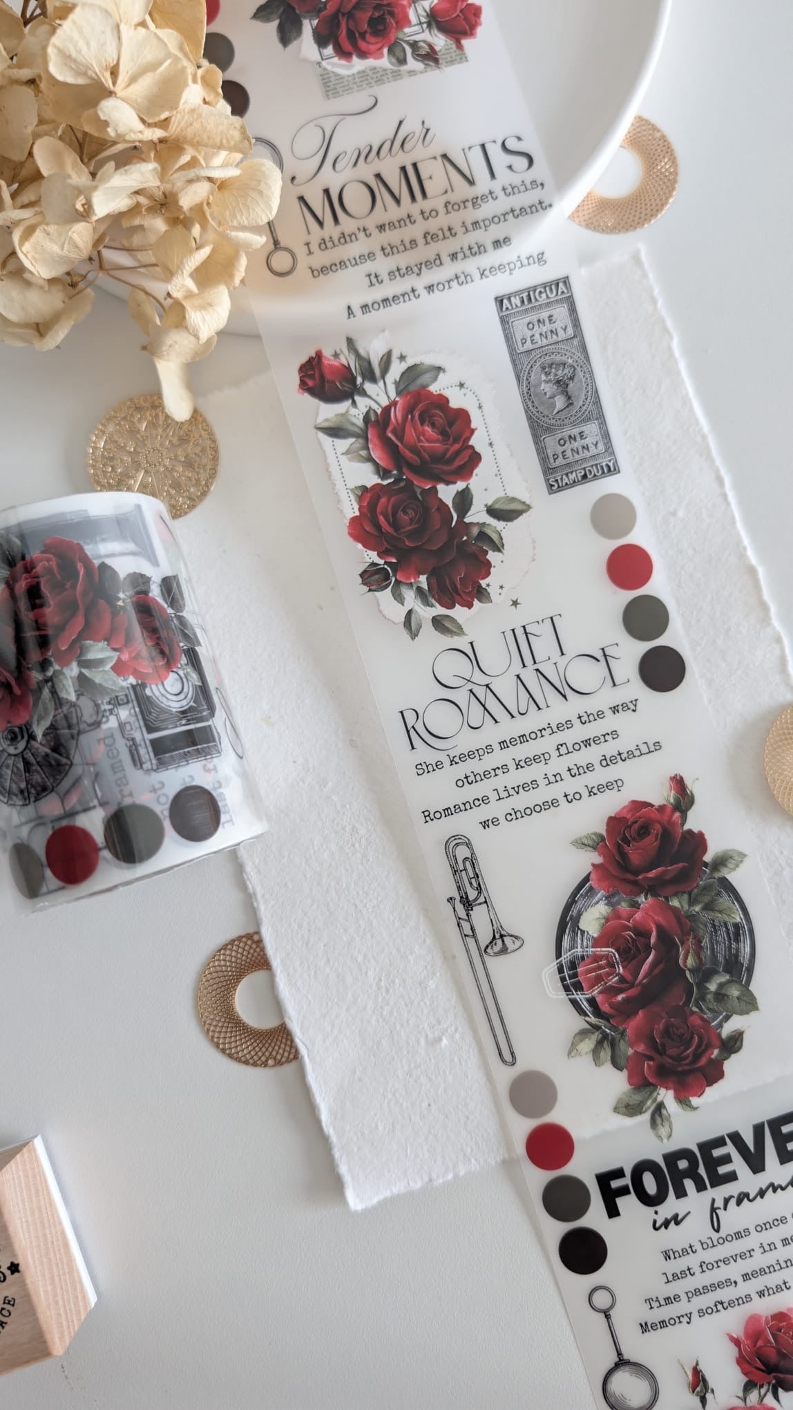 Rose Archive Matte PET Tape | Red Rose Vintage Camera Journaling Tape