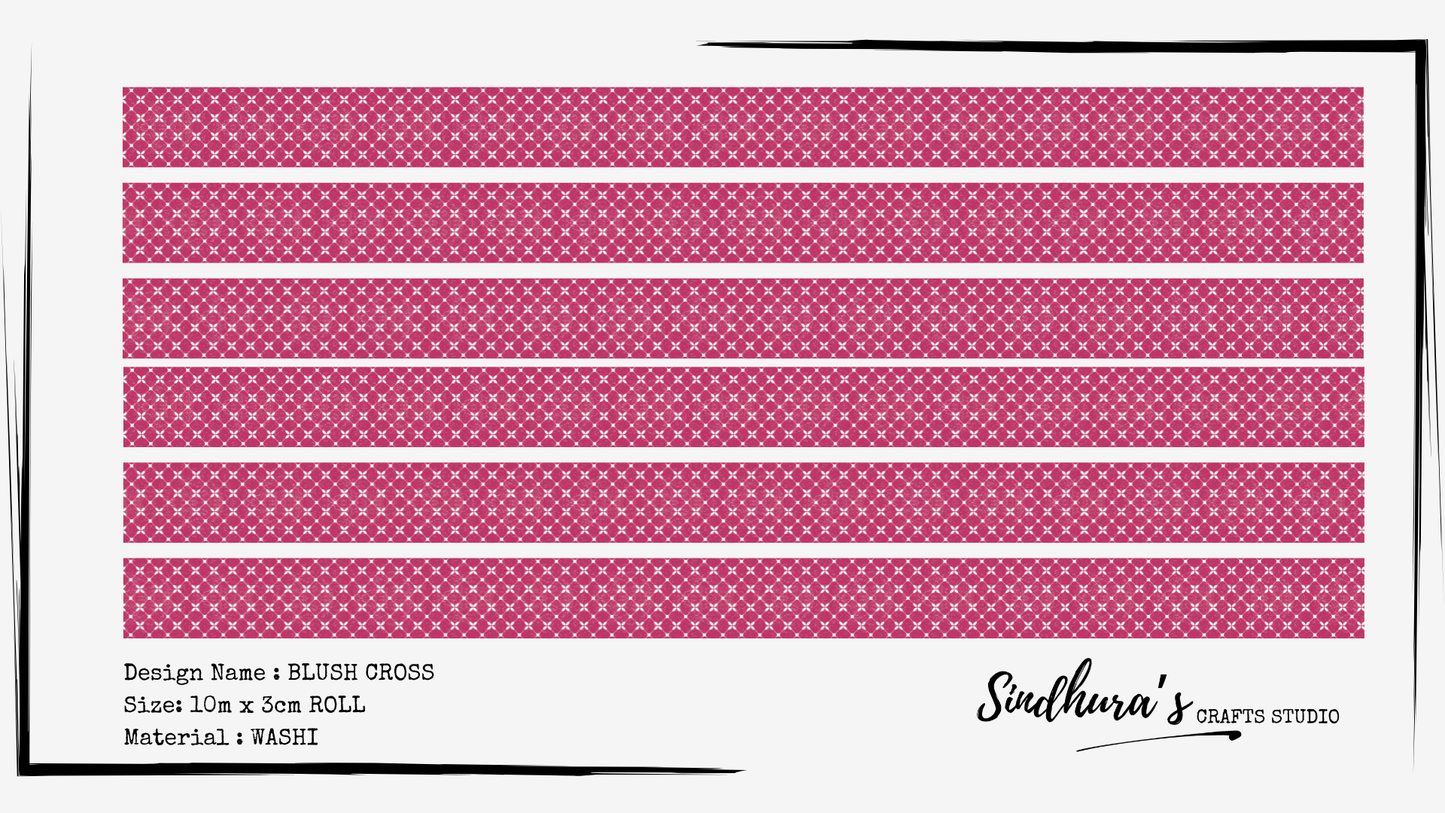 Blush Cross | Soft Pink Grid Washi | Minimal Background Tape | 10m Roll