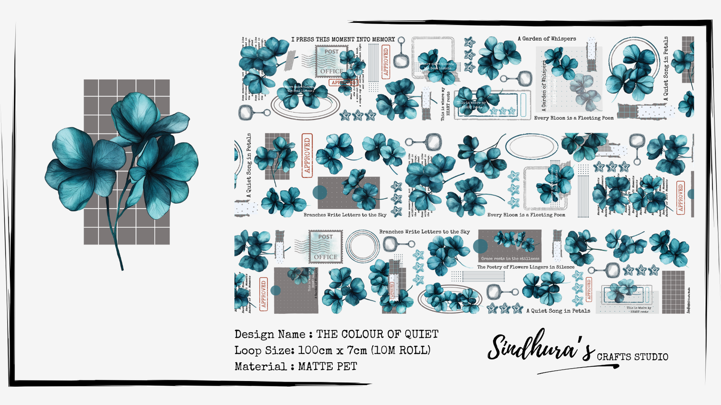 The Colour of Quiet PET Tape | Blue Floral Ephemera | Matte PET | 100cm Loop