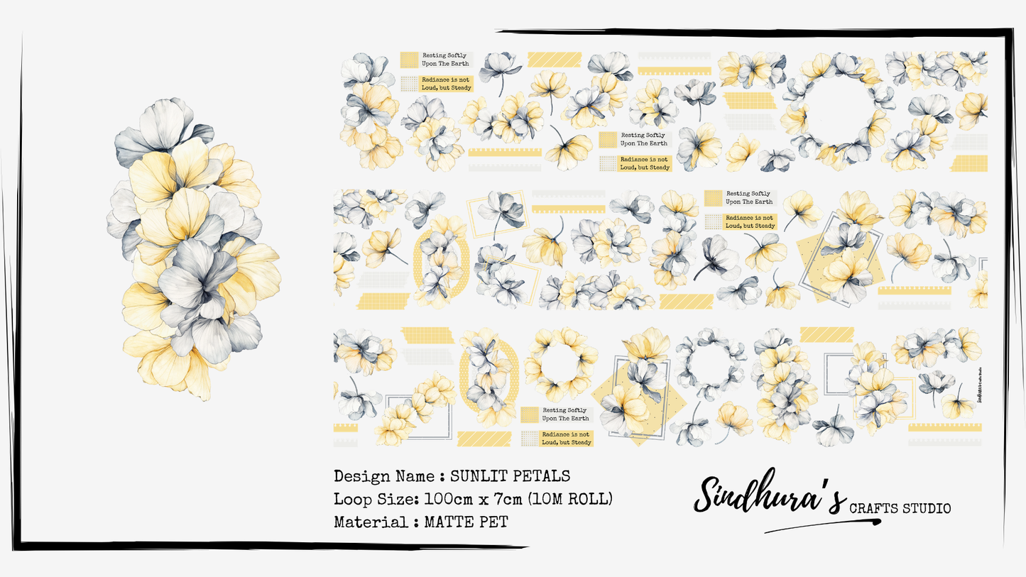 Sunlit Petals | Floral Wreaths & Labels PET Tape | Matte PET | 10m Roll
