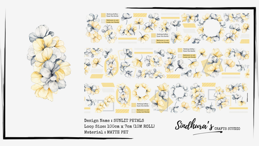 Sunlit Petals | Floral Wreaths & Labels PET Tape | Matte PET | 10m Roll