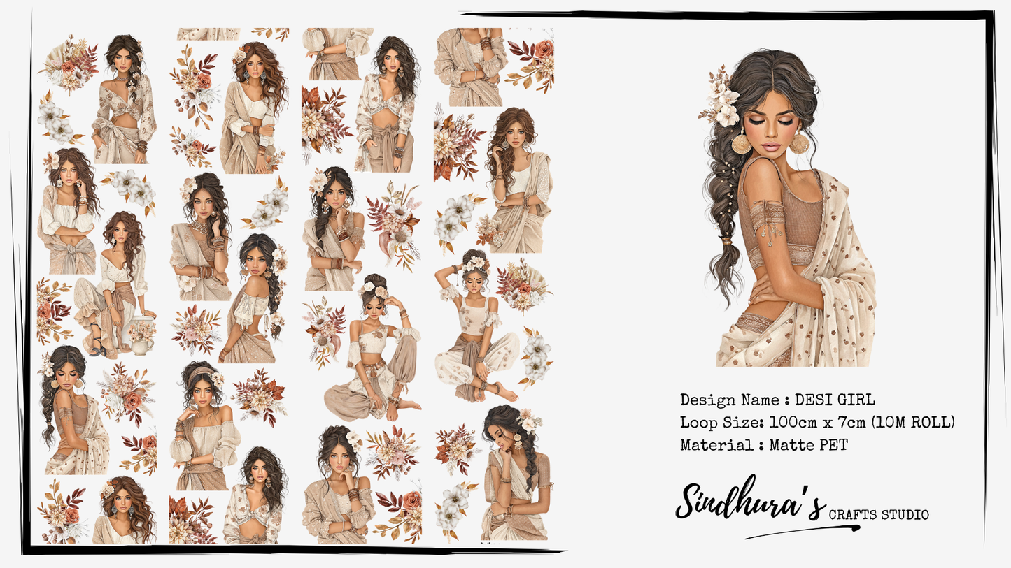 Matte PET Tape | Desi Girl Aesthetic | Warm Neutrals + Floral Clusters | 10m