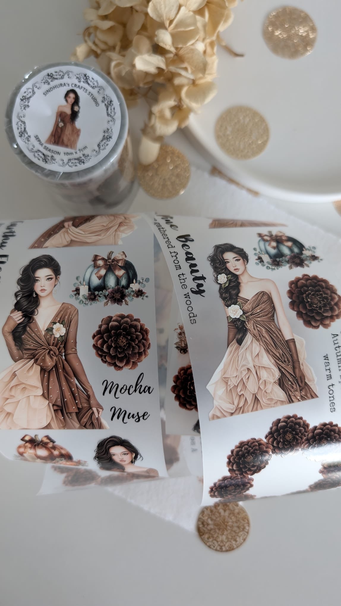 Sepia Season Matte PET Tape | Autumn Girl Journaling Tape