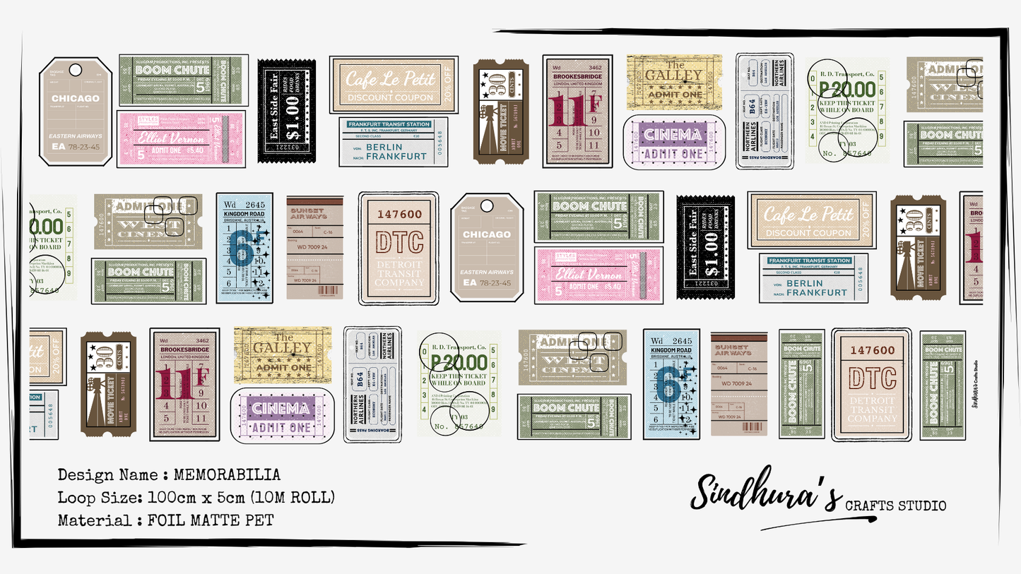 Memorabilia | Vintage Tickets Silver Foil Clear PET Tape