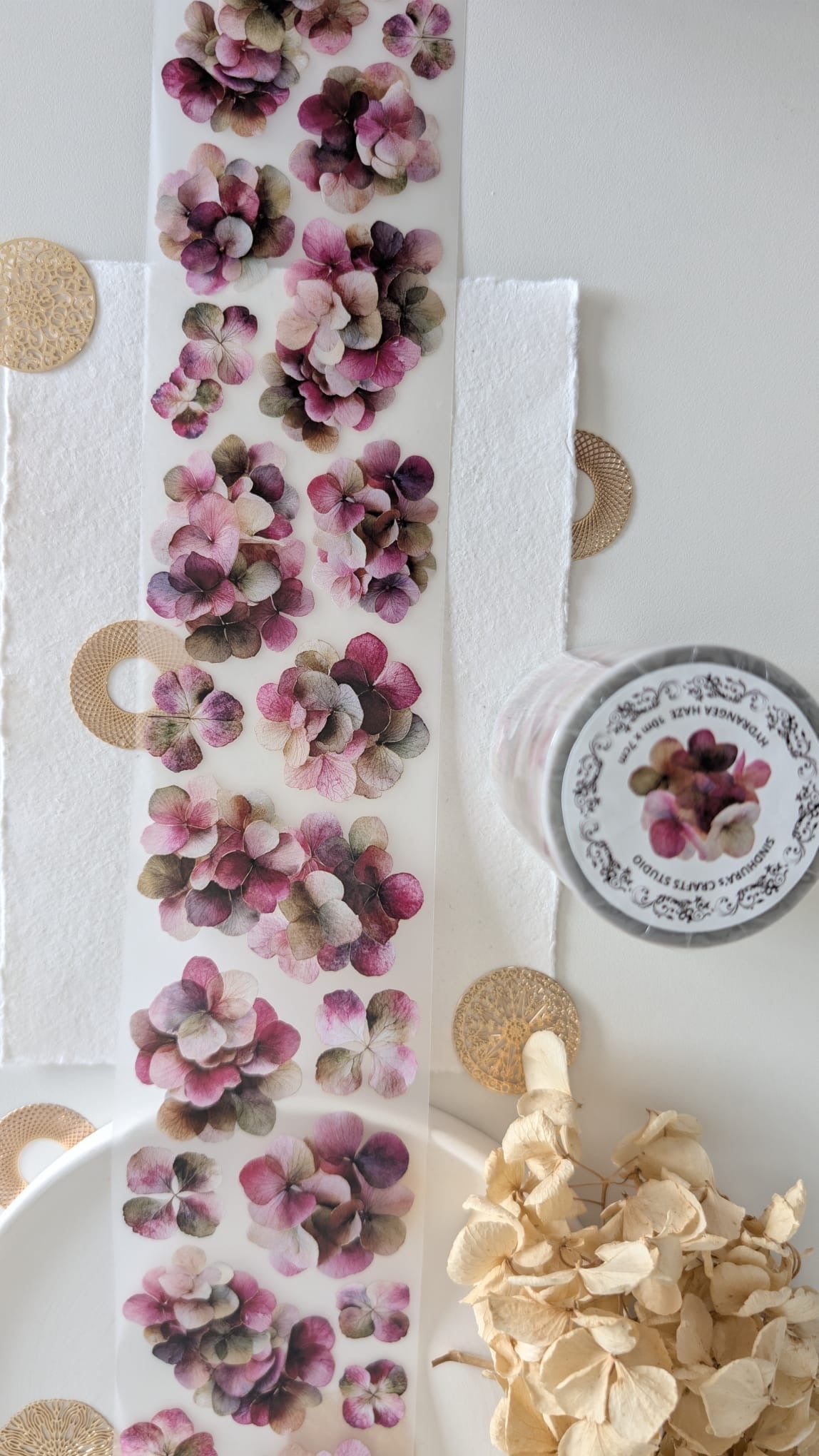 Hydrangea Haze Matte PET Tape | Soft Hydrangea Floral Journaling Tape